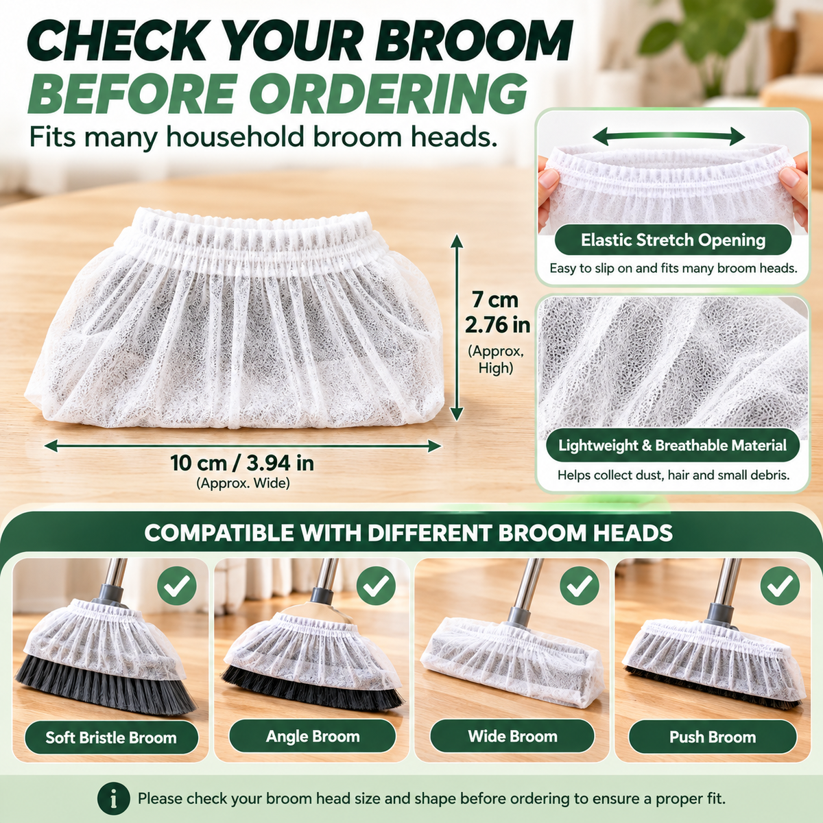 ๐งน Disposable Broom Dust Cover โ Elastic Cleaning Cover for Pet Hair, Dust & Everyday Floor Debris