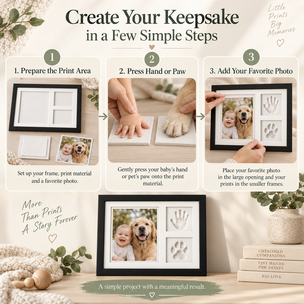 π€ Tiny Prints Baby & Pet Keepsake Frame β Photo, Handprint & Paw Print Kit