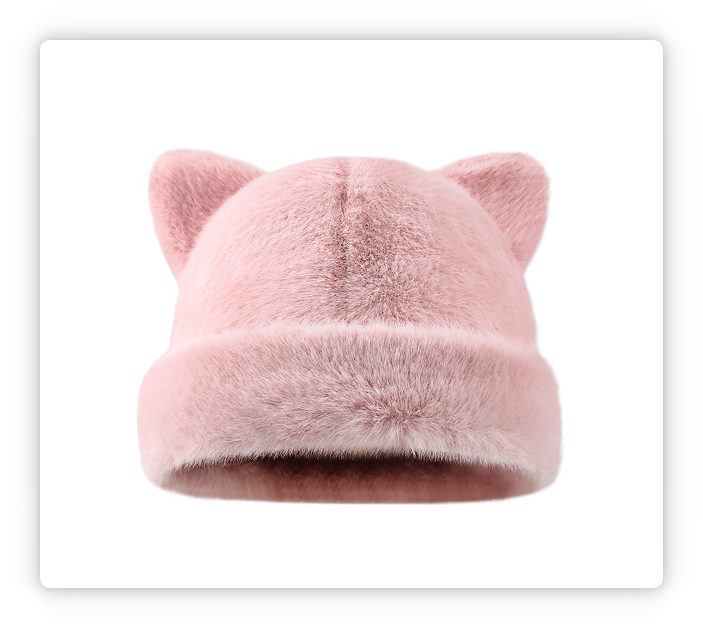 Women Fluffy Faux Mink Fur Beanie Hat with Cute Bear Ears Warm Winter Cold Weather Pullover Cap