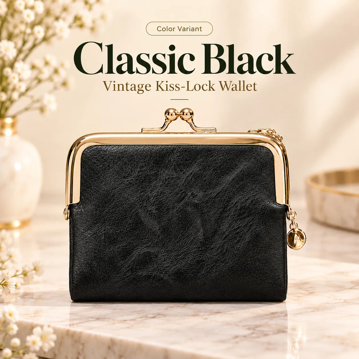 π Vintage Kiss-Lock Folding Wallet: Premium Leather, Compact & Chic