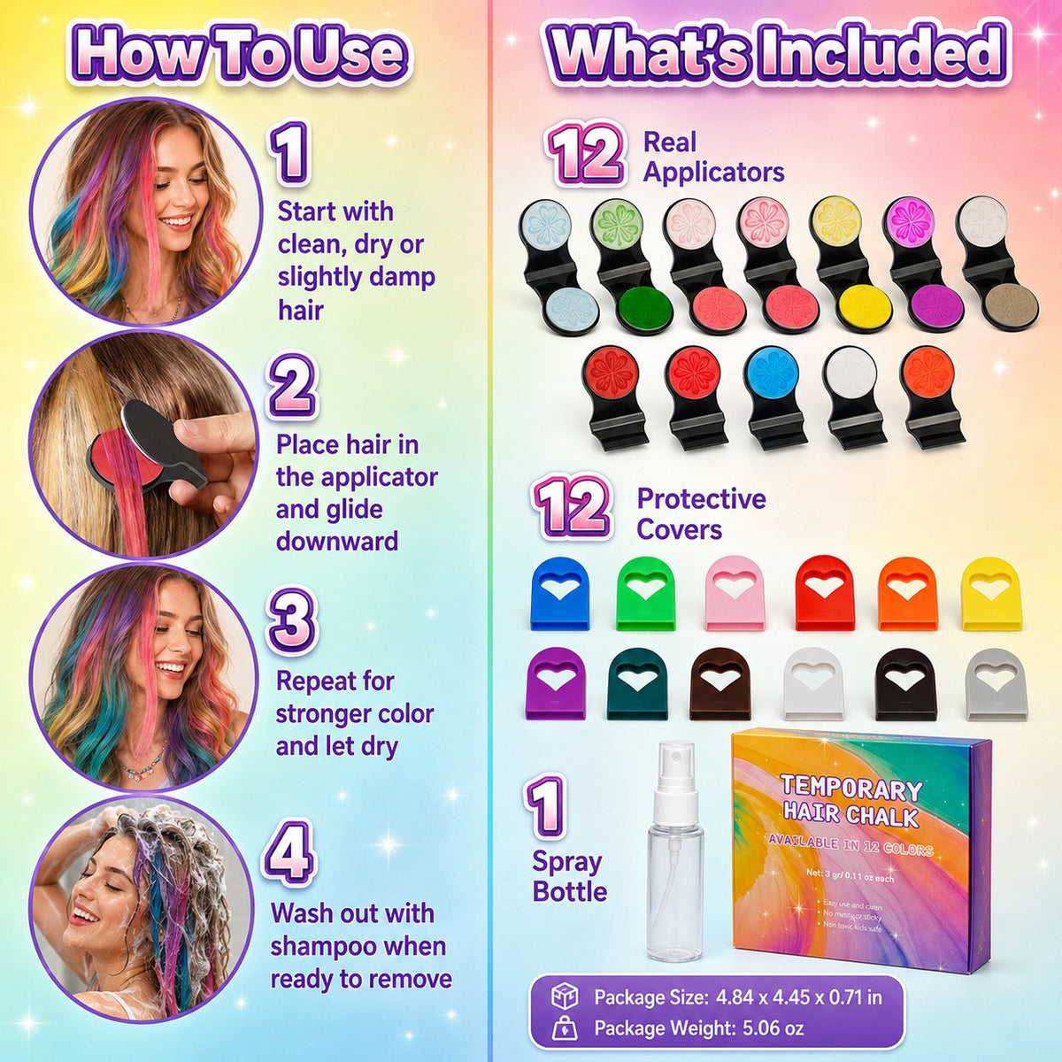 ๐12-Color Temporary Hair Chalk Applicator Set