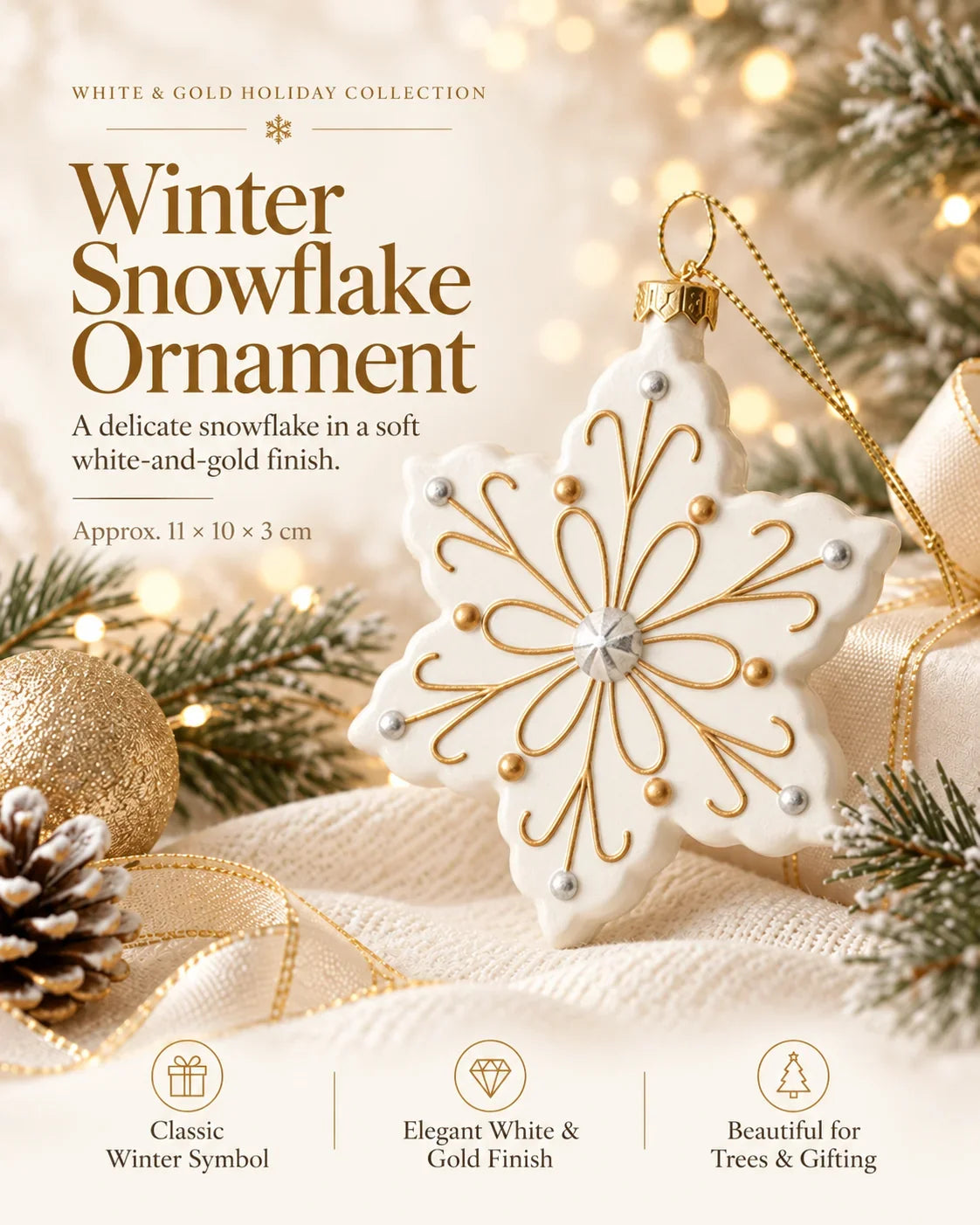β¨ SAVE 56% | Timeless White & Gold Christmas Ornament Collection