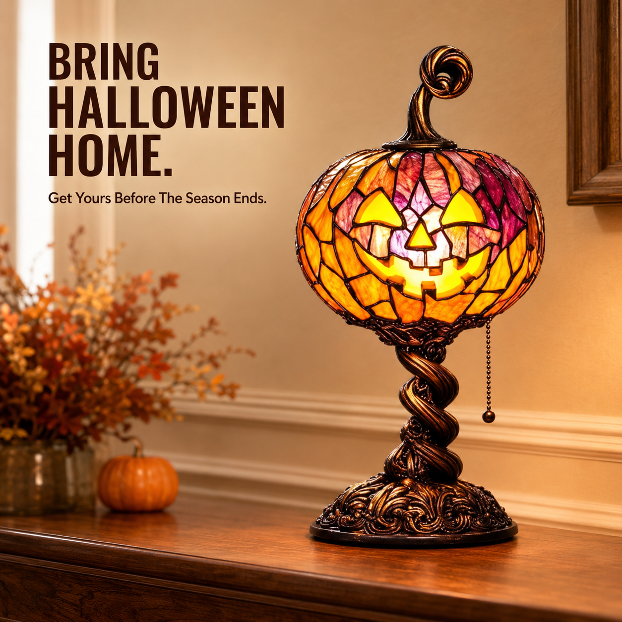 π Halloween Pumpkin Glow Lamp β Vintage Stained-Glass-Style Table Light