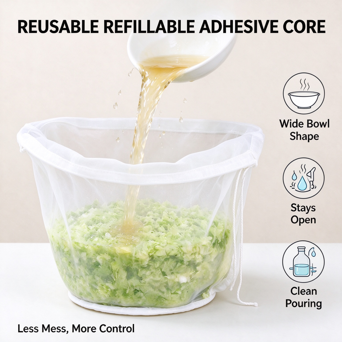 3 Pcs Bowl-Shaped Nylon Nut Milk Bag, Reusable Strainer Bags đ„Ł