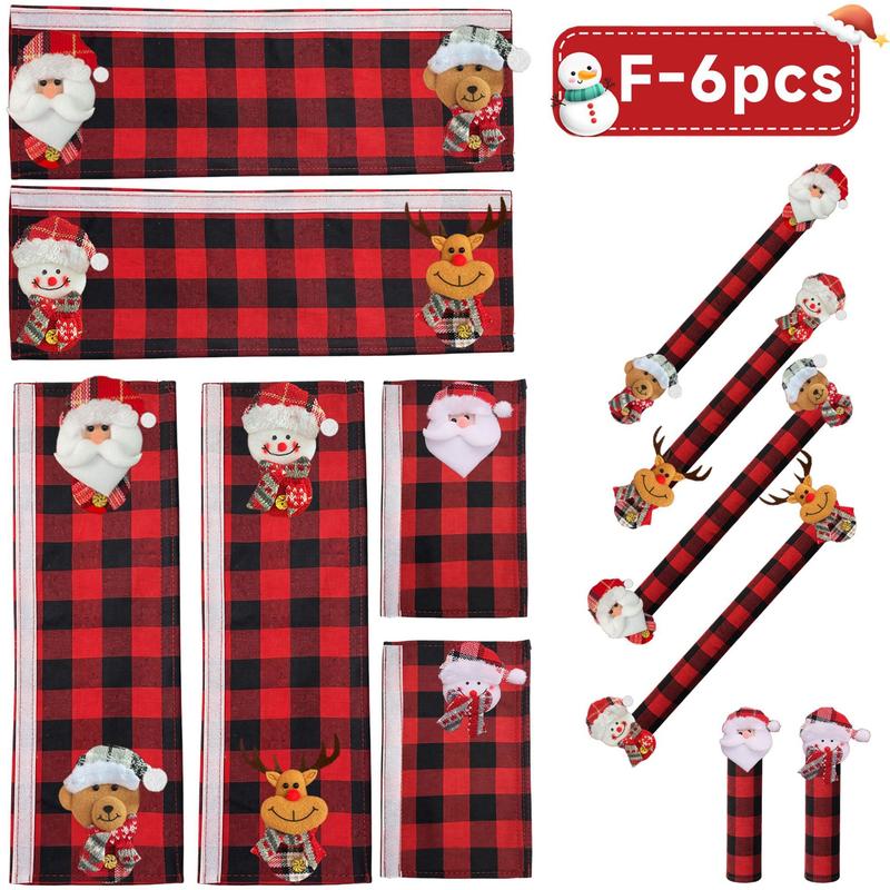 2/4/6PCS Plush Christmas Refrigerator Door Handle Covers - Red and Black Plaid Wrapsπ