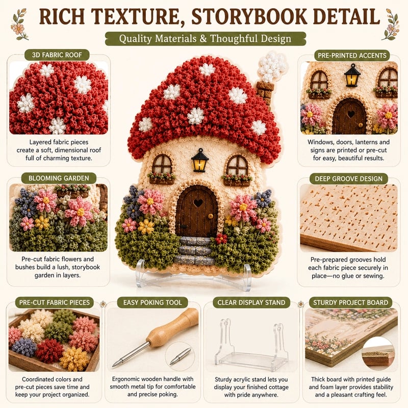 🔥HOT SALES 49% OFF - ✨Whimsical Village 3D Fabric Poke Art Kit