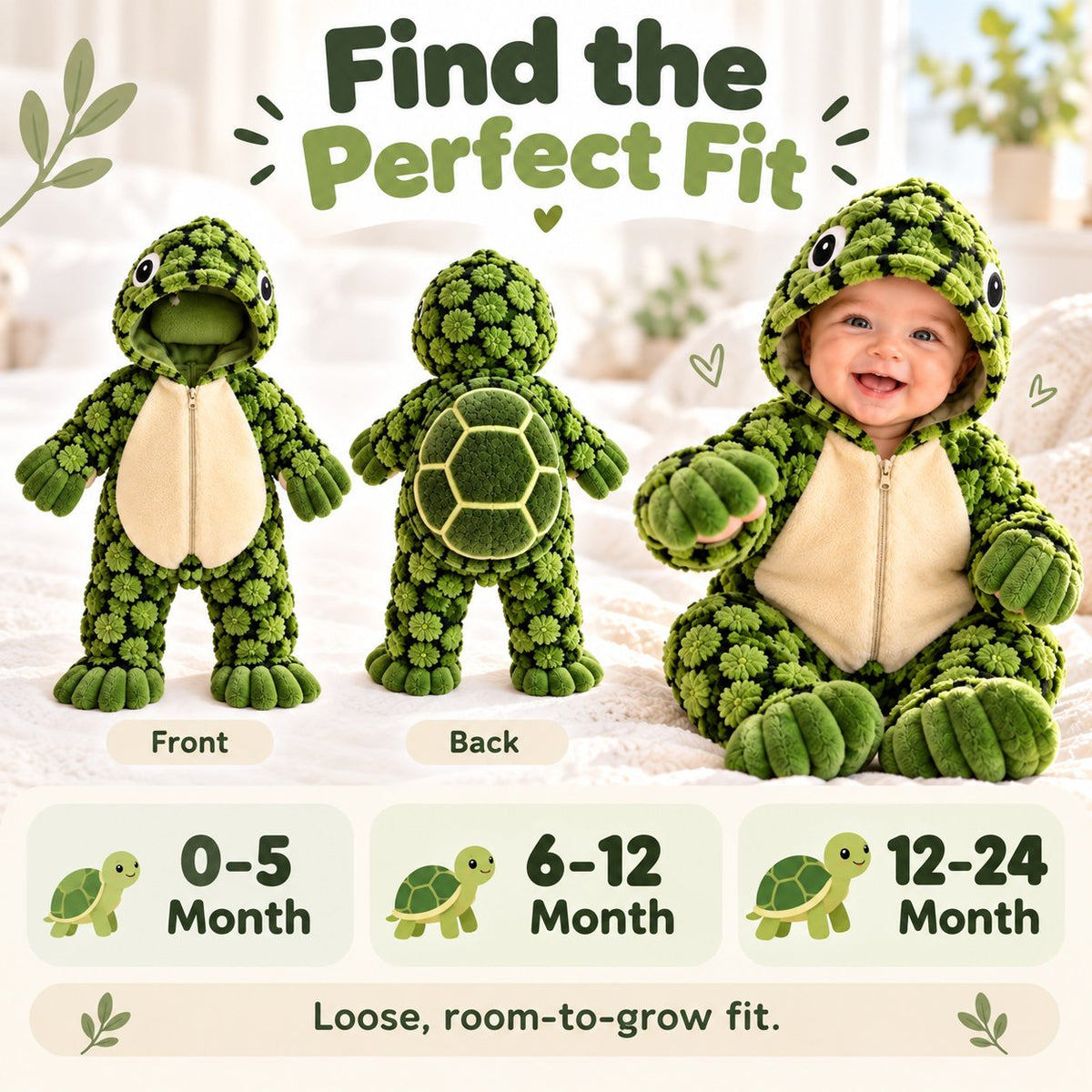 Little Turtle Plush 3D Shell Baby Onesie – Cute Hooded Cozy Romper！！！