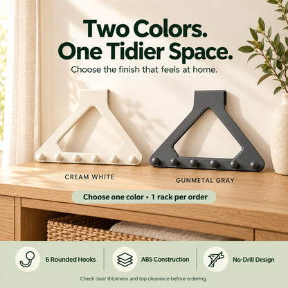 🚪 Over-the-Door 6-Hook Organizer – No-Drill Triangle Rack for Clothes, Towels, Hats & Bags