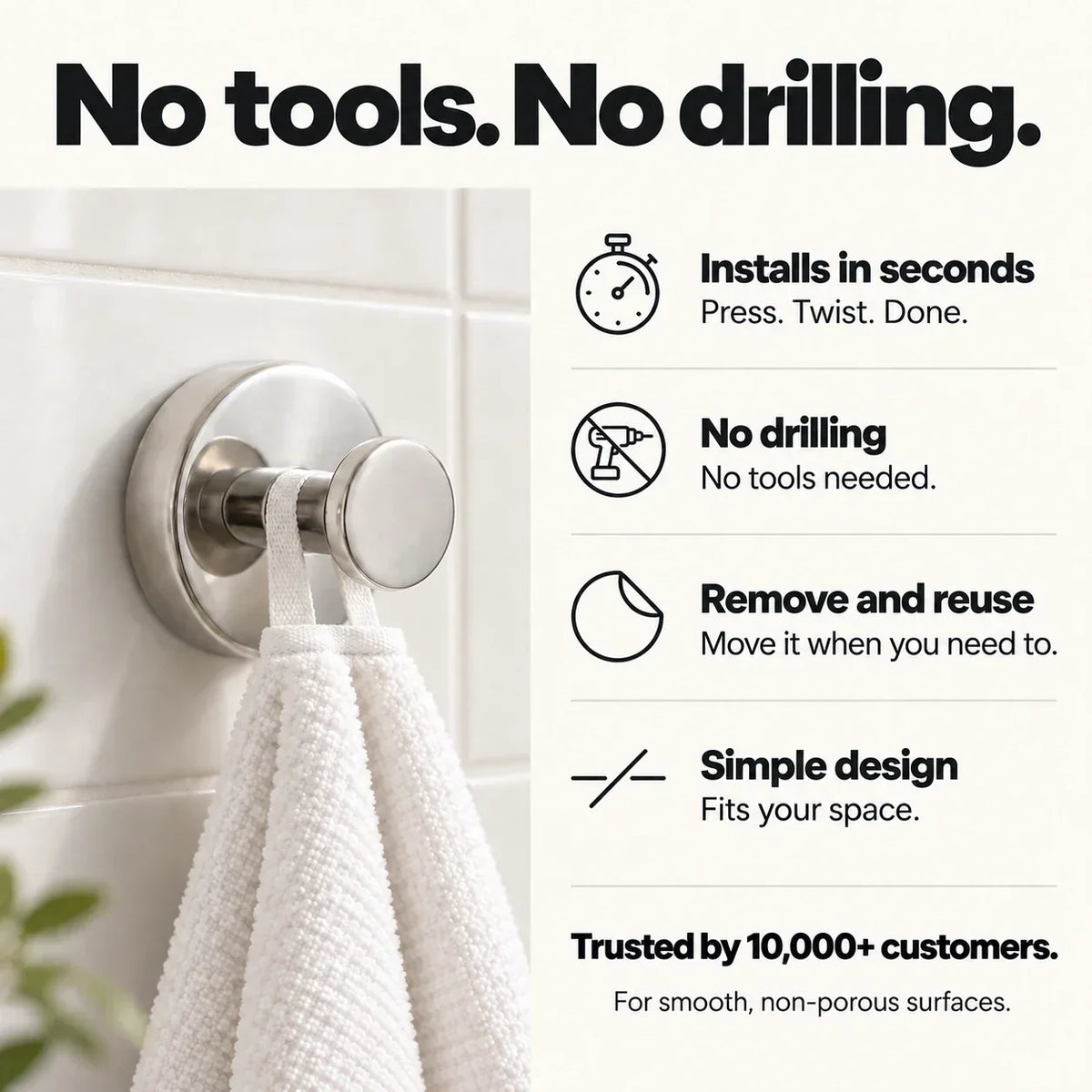 🔥Buy 1 Get 1 Free🔥2 PCS No Drill Suction Cup Hooks Heavy Duty Wall Hooks For Bathroom Kitchen And Home