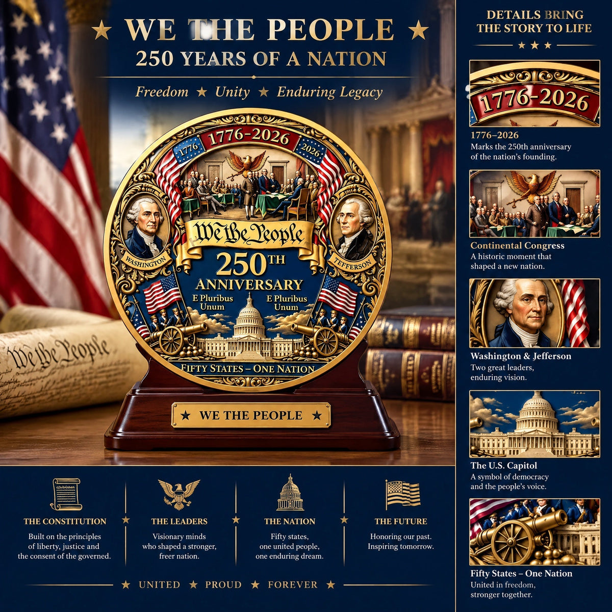 United States 250th Anniversary Commemorative Challenge Coin
