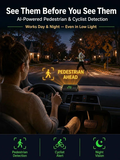 🚗Head-Up Display Car GPS Digital Speedometer – Traffic Light Countdown & Red Light Camera Alert HUD, Universal Driver Safety Warning Device to Avoid Tickets for City Driving