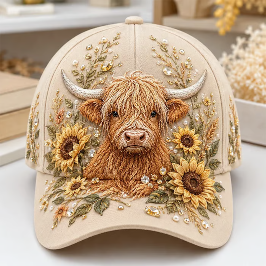 🧢 3D Highland Cow Embroidery Cap - 🐾 Dachshund