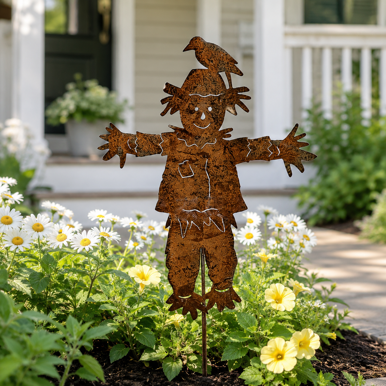 23'' Rustic Metal Scarecrow Garden Stake with Crow