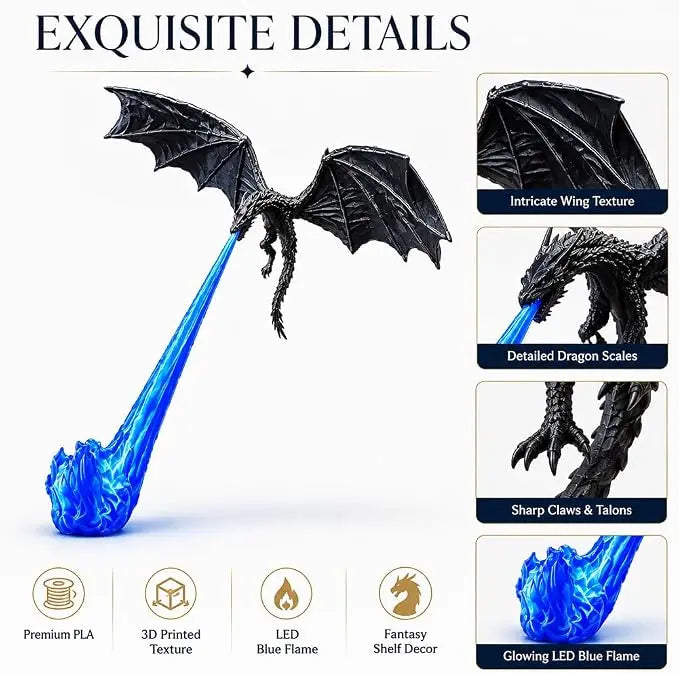 Dragon Flame Book Nook with Light | 3D Printed Mystical Dragon Bookshelf Decor