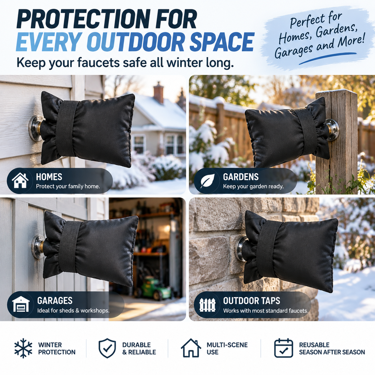❄️ Winter Faucet Covers 4-Pack — Protect Outdoor Faucets From Freezing & Costly Repairs