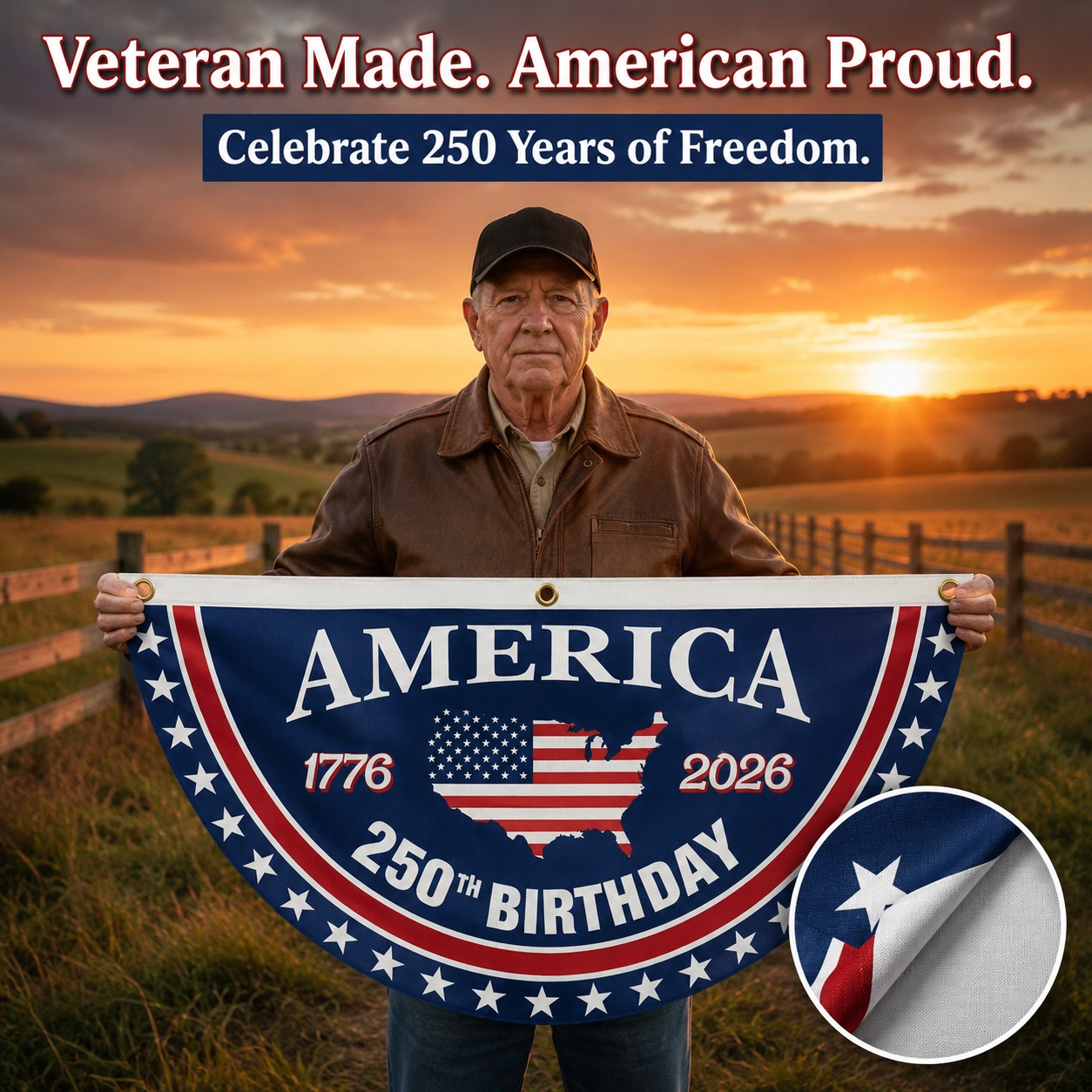 Honor Your American Pride🔥Handcrafted by Veterans - 250th Anniversary USA Fan Flag🎖️