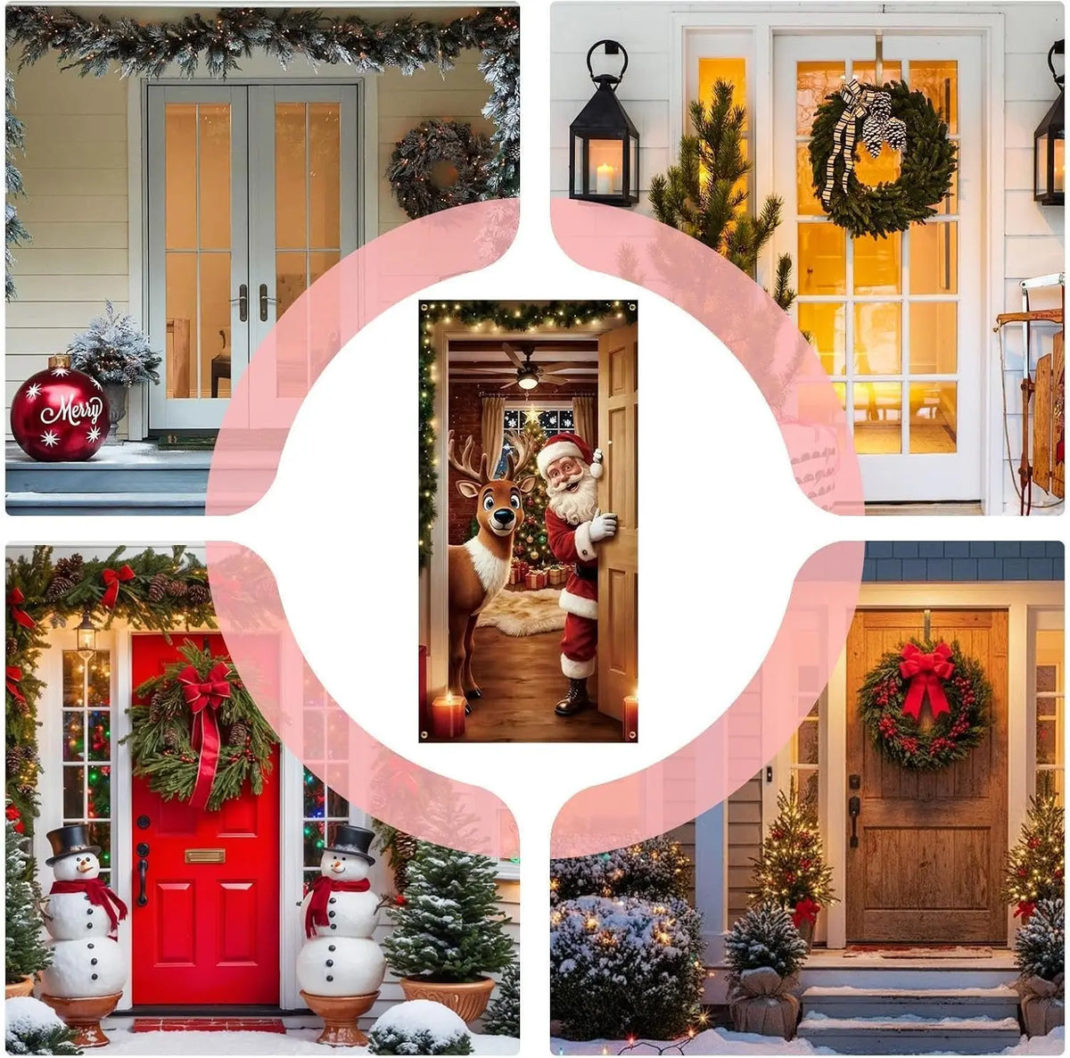 Christmas Door Cover Stretch Fit Santa & Reindeer Door Decoration with 4-Side Elastic Edges 🎅