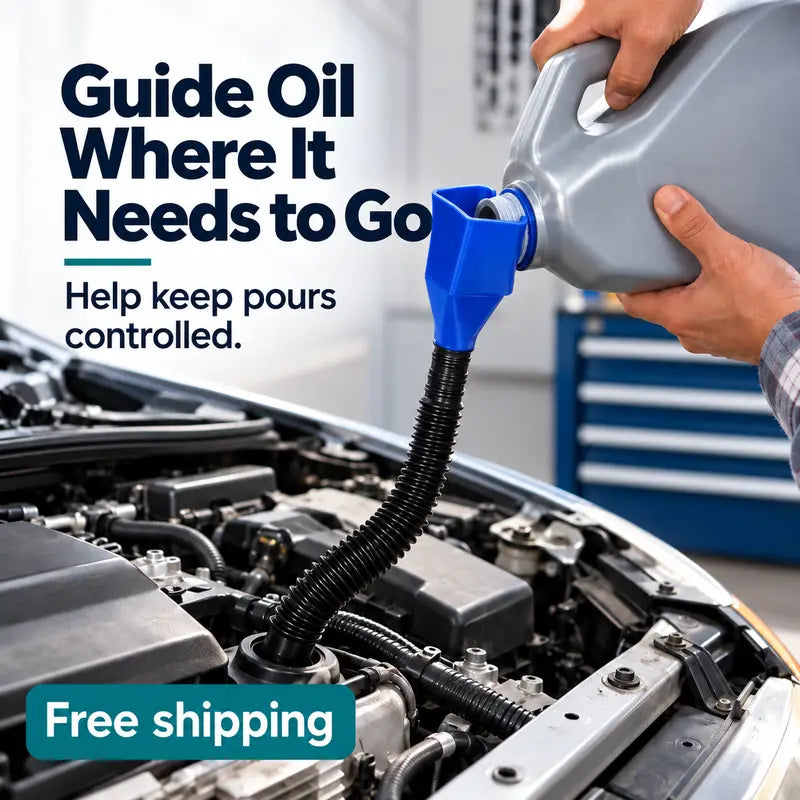 🛢️ Clip-On Flexible Oil Funnel — Reach Awkward Fill Openings with Less Mess