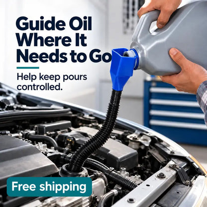 🛢️ Clip-On Flexible Oil Funnel — Reach Awkward Fill Openings with Less Mess