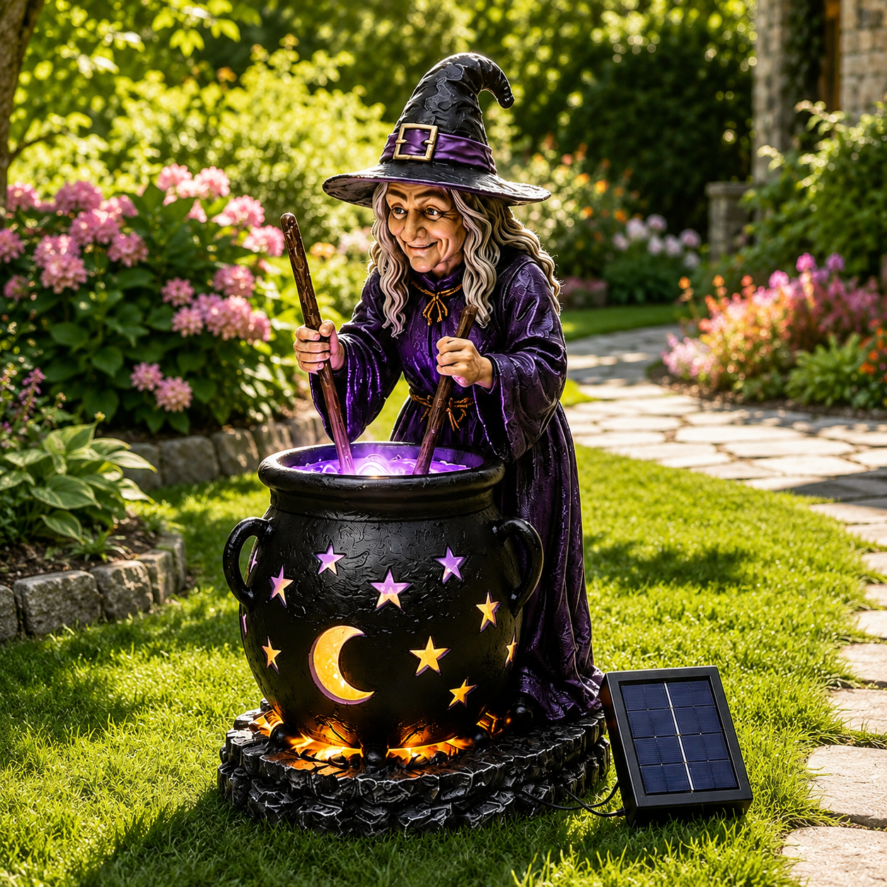 🧙‍♀️ Halloween Witch Cauldron Solar Light – 🪄Glowing Outdoor Garden Decor