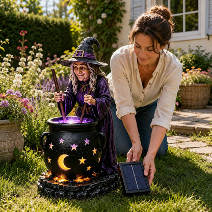 🧙‍♀️ Halloween Witch Cauldron Solar Light – 🪄Glowing Outdoor Garden Decor
