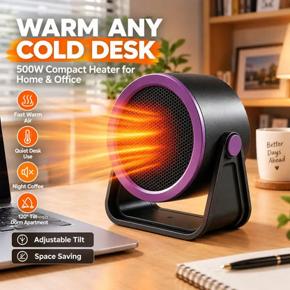 🔥 500W Compact Desk Heater — Adjustable Warmth for Cozy Workdays