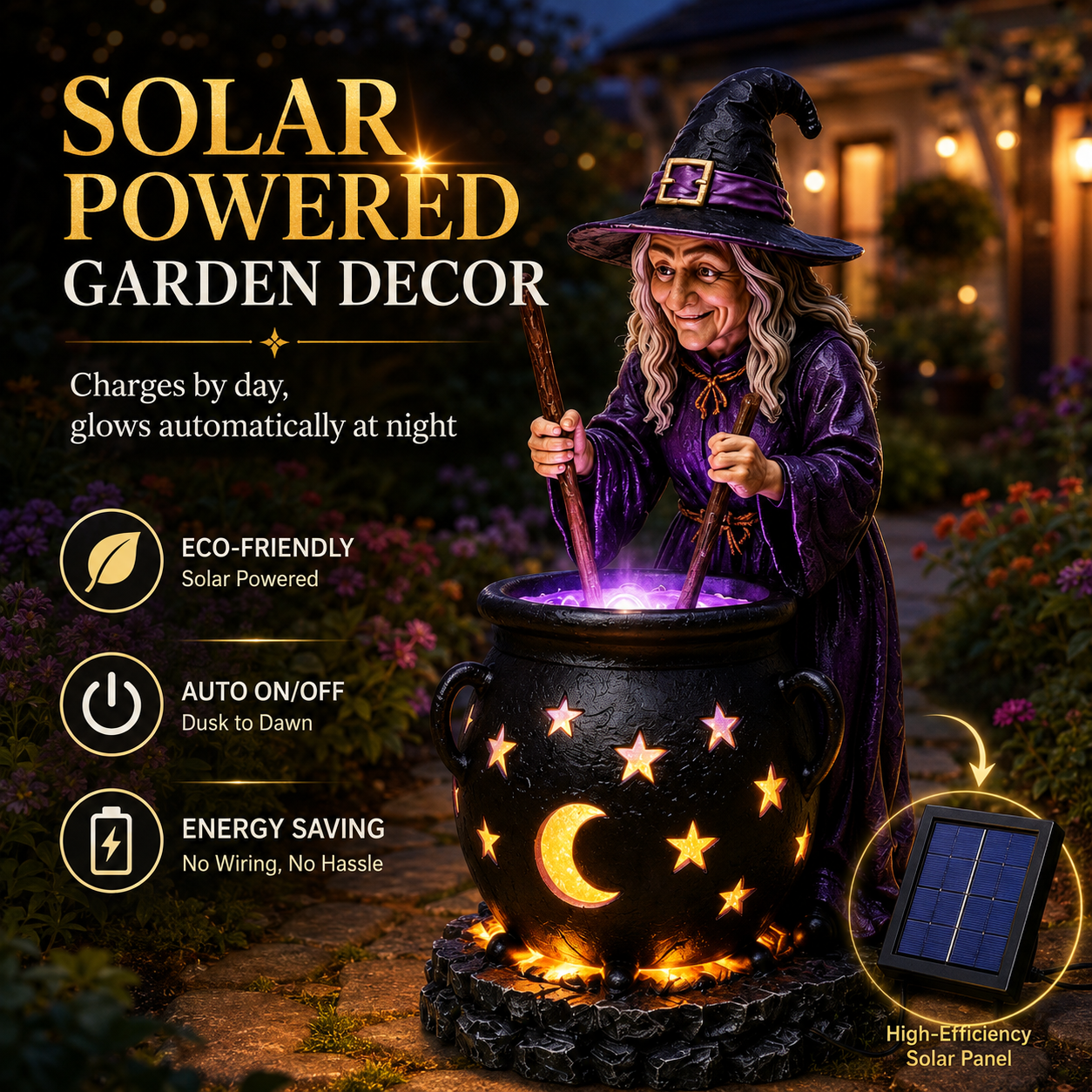 🧙‍♀️ Halloween Witch Cauldron Solar Light – 🪄Glowing Outdoor Garden Decor