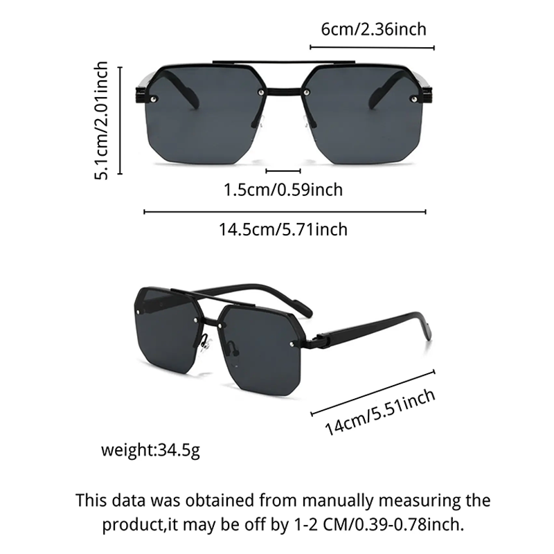 Unisex Retro Square Sunglasses, Polycarbonate Semi-Rimless Double Beam 🕶️
