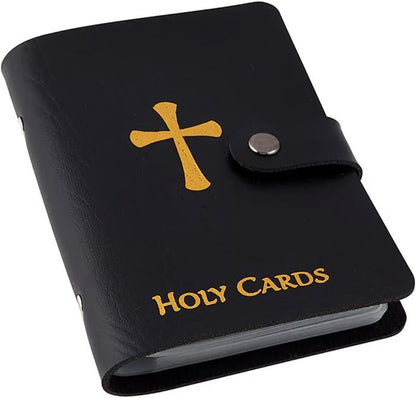 ✝️ Catholic Genuine Leather Holy Card Holder – Pocket Prayer Card Organizer with Snap Closure