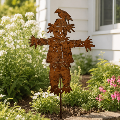 23'' Rustic Metal Scarecrow Garden Stake with Crow