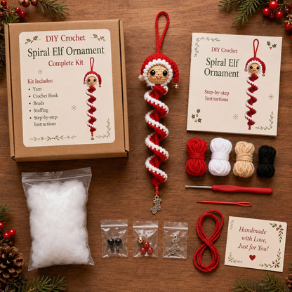 ☃️ Crochet Snowman Spiral Ornament DIY Kit | Complete Beginner-Friendly Set with Soft Yarn, Crochet Hook, Festive Beads, Snowflakes & Step-by-Step Guide 🧶🎄✨