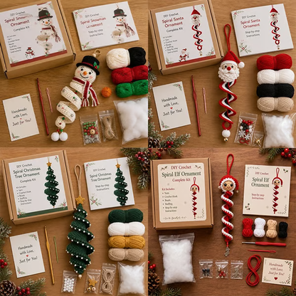 ☃️ Crochet Snowman Spiral Ornament DIY Kit | Complete Beginner-Friendly Set with Soft Yarn, Crochet Hook, Festive Beads, Snowflakes & Step-by-Step Guide 🧶🎄✨