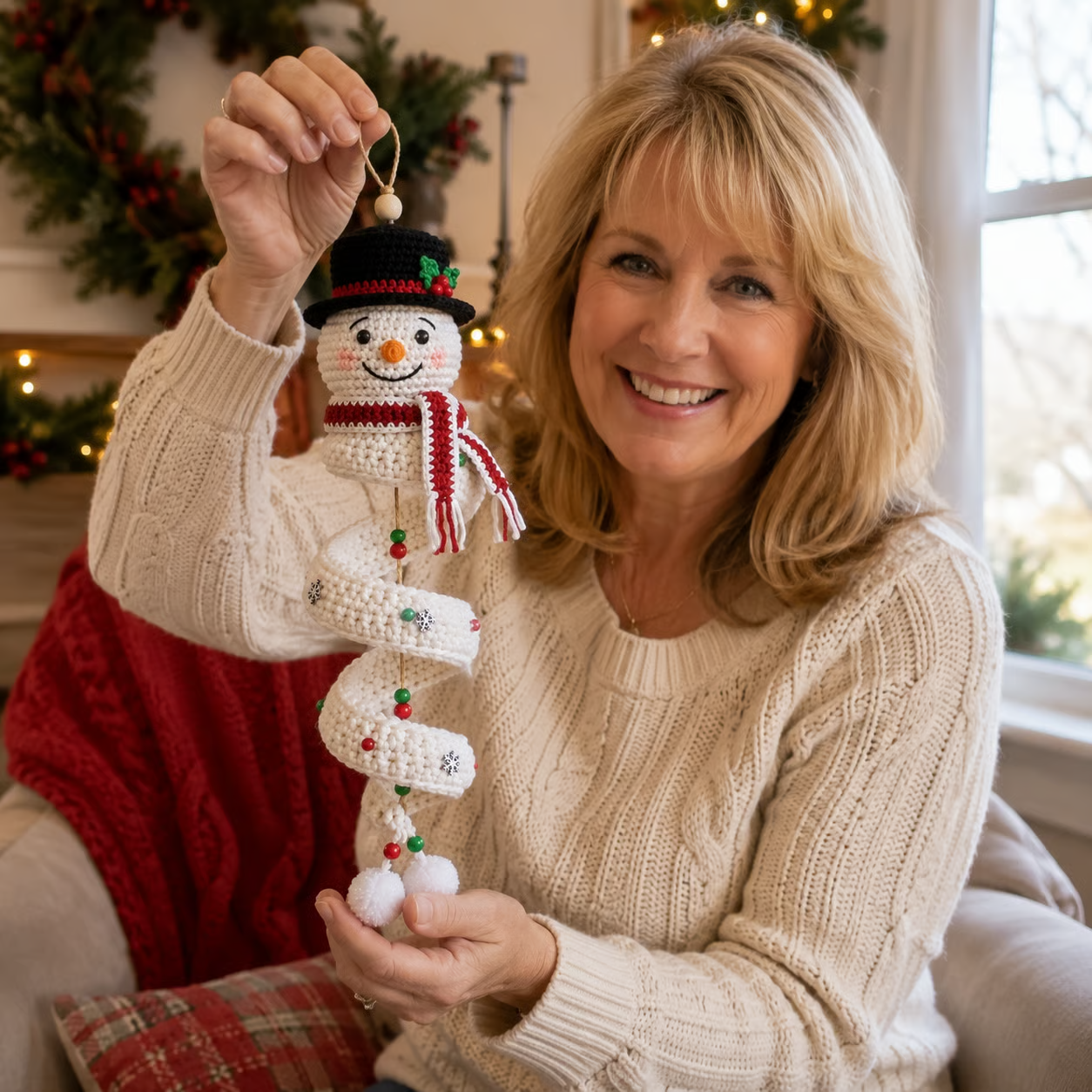 ☃️ Crochet Snowman Spiral Ornament DIY Kit | Complete Beginner-Friendly Set with Soft Yarn, Crochet Hook, Festive Beads, Snowflakes & Step-by-Step Guide 🧶🎄✨