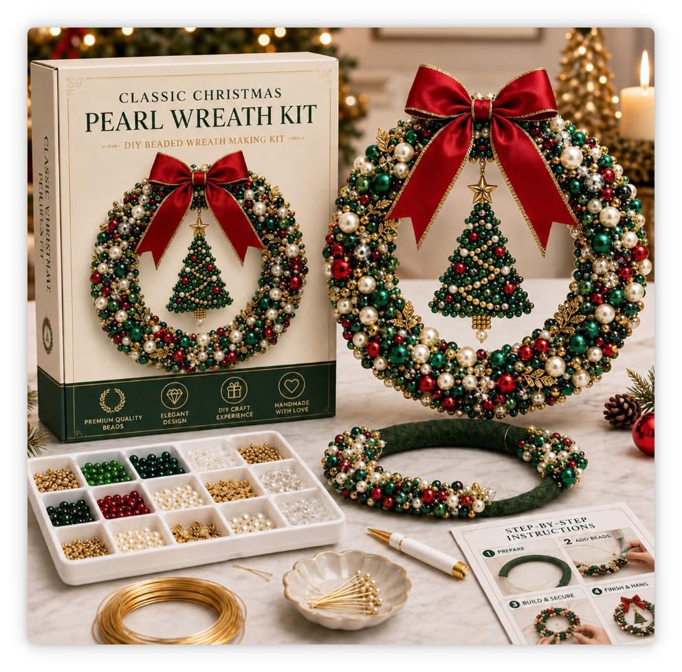 🎄✨ Plymagic DIY Christmas Wreath Pearl Art Kit🎁