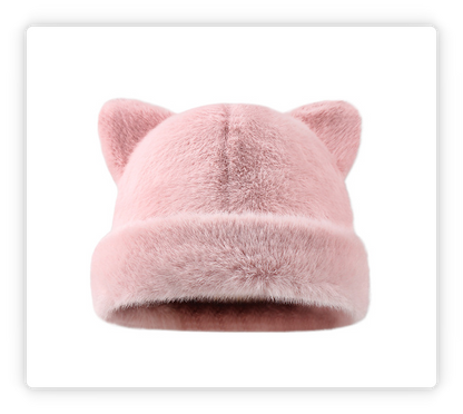 Women Fluffy Faux Mink Fur Beanie Hat with Cute Bear Ears Warm Winter Cold Weather Pullover Cap