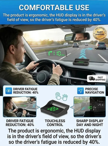 🚗Head-Up Display Car GPS Digital Speedometer – Traffic Light Countdown & Red Light Camera Alert HUD, Universal Driver Safety Warning Device to Avoid Tickets for City Driving