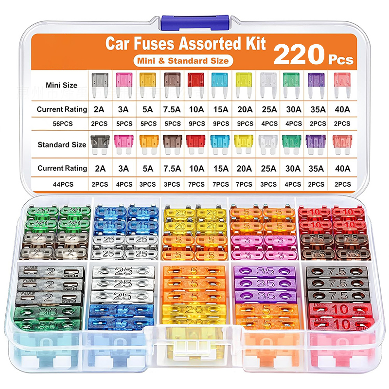 Car Fuse Assortment Kit, Mini Blade Fuses Automotive + Standard Auto Fuses🚗Aluminum sheet