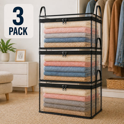 🔥2‑Pack Heavy‑Duty Clear Plastic Storage Box with Hinged Lid