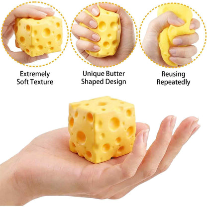 Cheese Cube Squishy Toy, Soft Moldable Petroleum Jelly-Filled Squeeze Ball 🧀