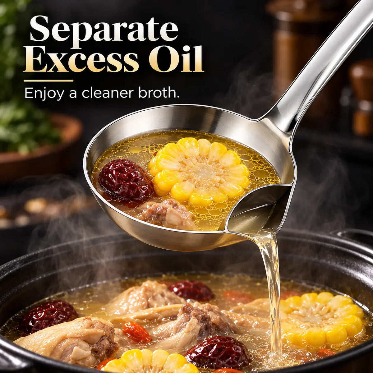 2 Counts Stainless Steel Oil Separator Ladle, Mirror Polished Surface 🥄