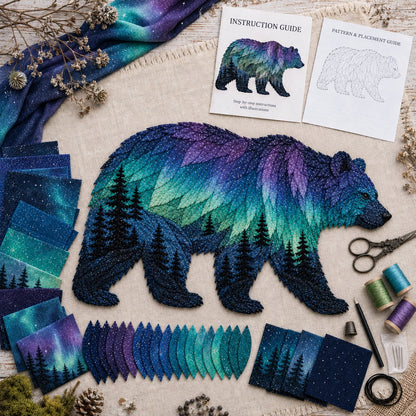 🔥HOT SALES 50% OFF - 🐻Northern Lights Wildlife DIY Patchwork Kit | Aurora Layered Fabric Art, Beginner Sewing Decor & Handmade Nature Gift