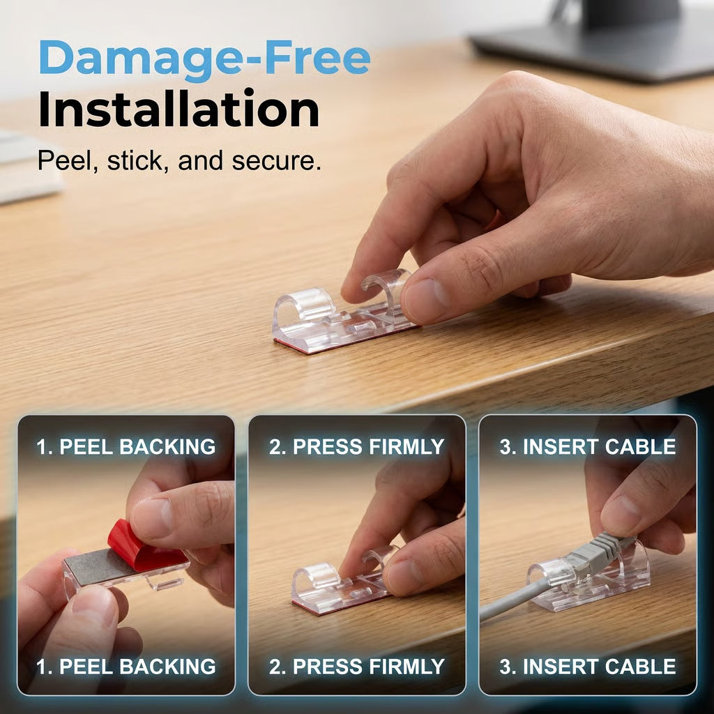 40Pcs Self-Adhesive Cable Clips,  Space-Saving Wire Cord Organizer 🔌