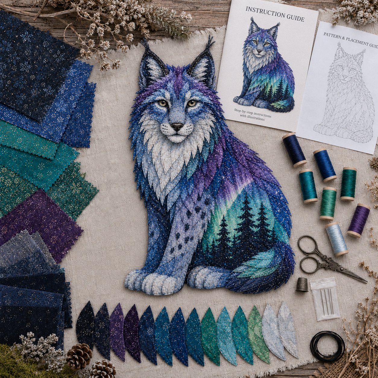 🔥HOT SALES 50% OFF - 🐻Northern Lights Wildlife DIY Patchwork Kit | Aurora Layered Fabric Art, Beginner Sewing Decor & Handmade Nature Gift