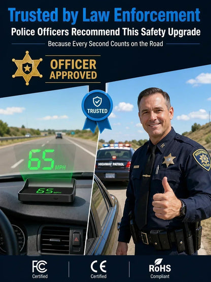 🚗Head-Up Display Car GPS Digital Speedometer – Traffic Light Countdown & Red Light Camera Alert HUD, Universal Driver Safety Warning Device to Avoid Tickets for City Driving