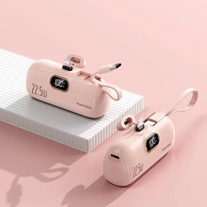 🔋 pocket power bank with built in cable 22-5W fast charging