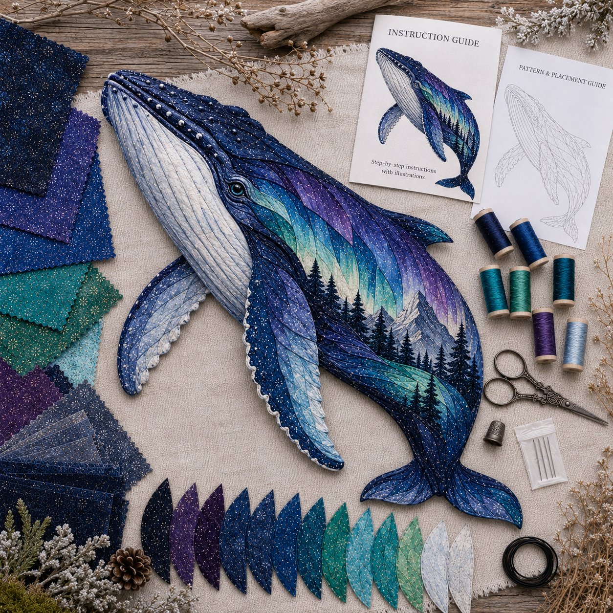 🔥HOT SALES 50% OFF - 🐻Northern Lights Wildlife DIY Patchwork Kit | Aurora Layered Fabric Art, Beginner Sewing Decor & Handmade Nature Gift