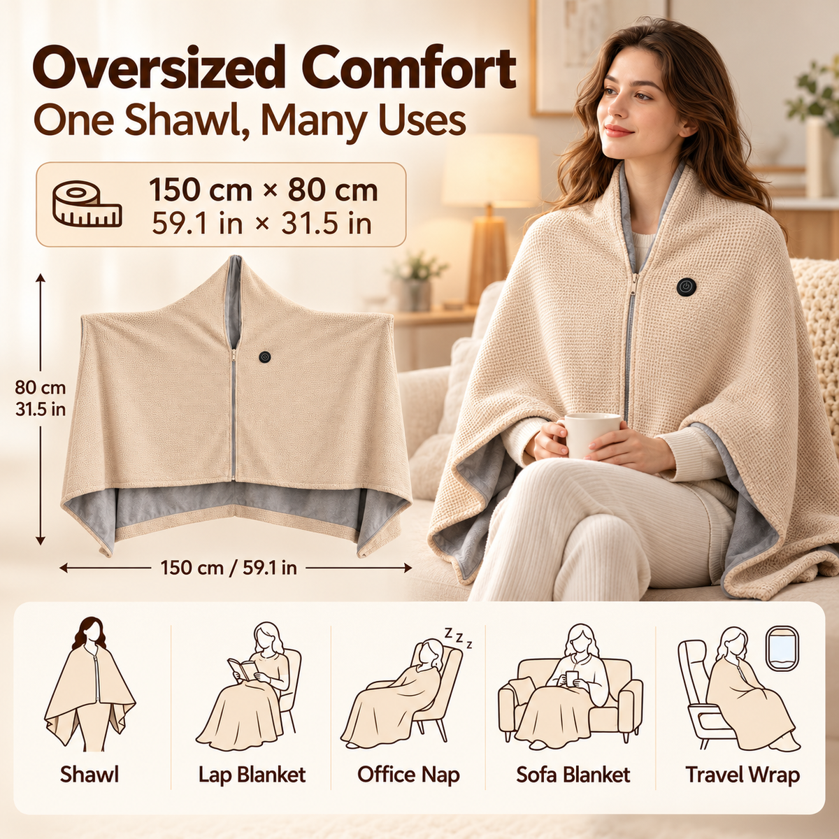 ⛄LIMITED-TIME 49% OFF‼️💞54K+ SOLD⭐🔥 USB HEATED WEARABLE SHAWL