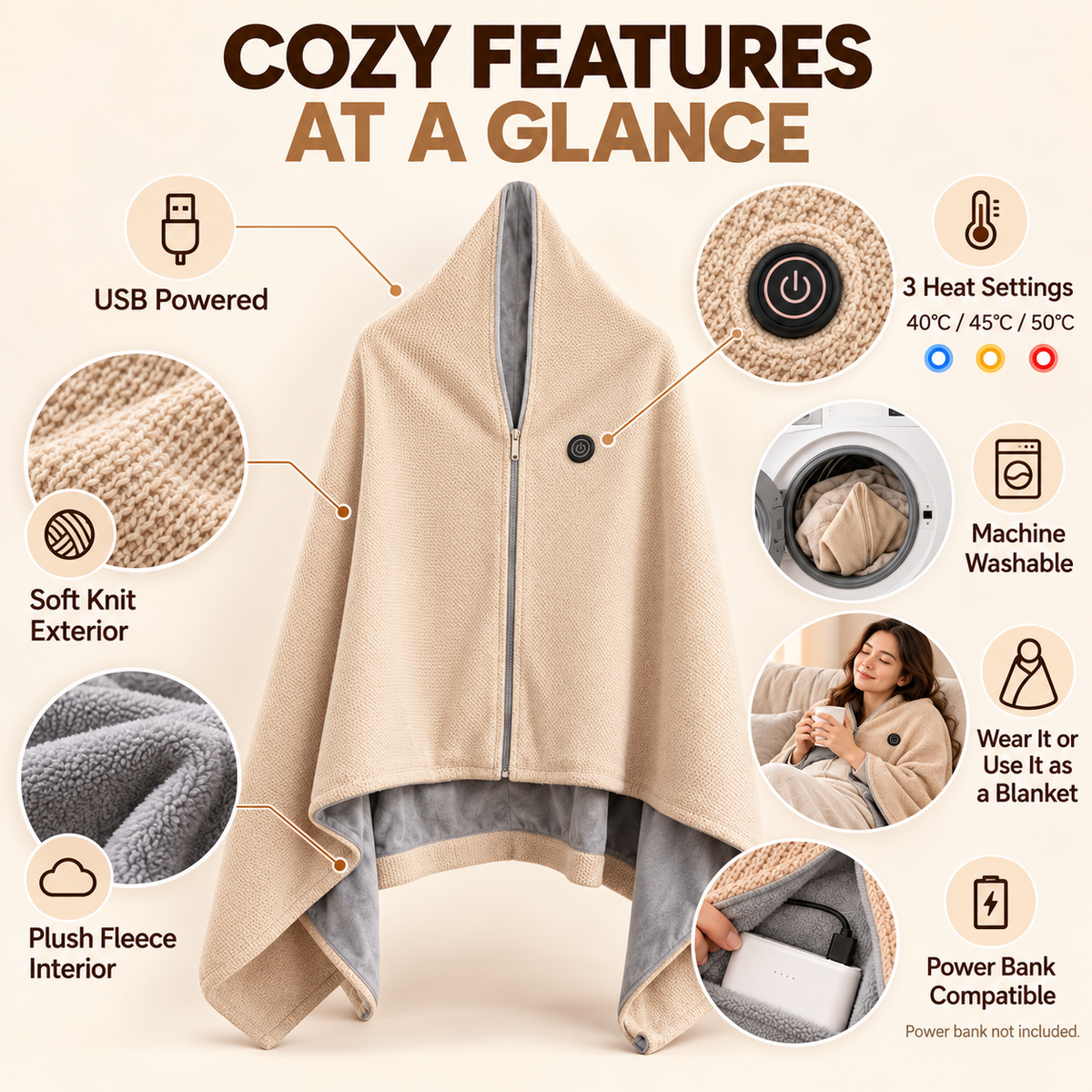 ⛄LIMITED-TIME 49% OFF‼️💞54K+ SOLD⭐🔥 USB HEATED WEARABLE SHAWL
