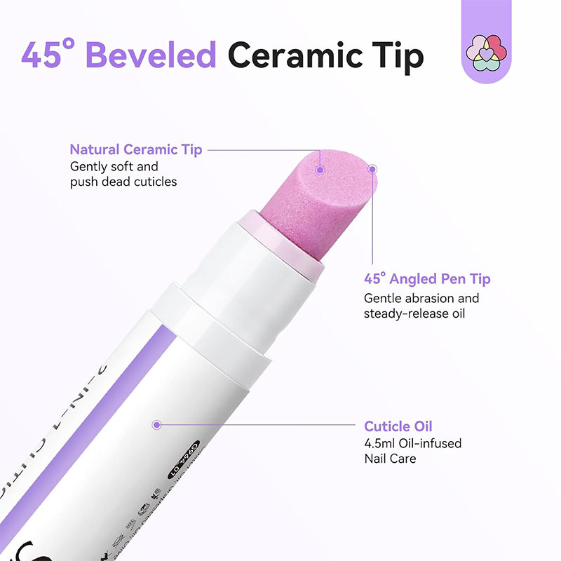 2PCS 2‑In‑1 Cuticle Remover Pen, Ceramic 45° Tip With Lemon Oil 💅