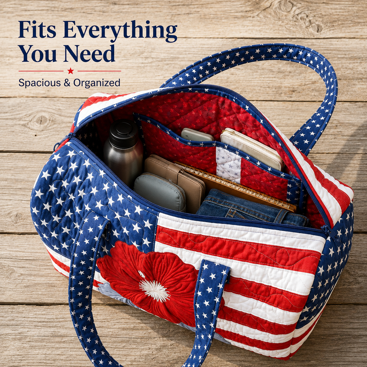 Patriotic Flag Quilted Weekender Travel Duffle Bag👜